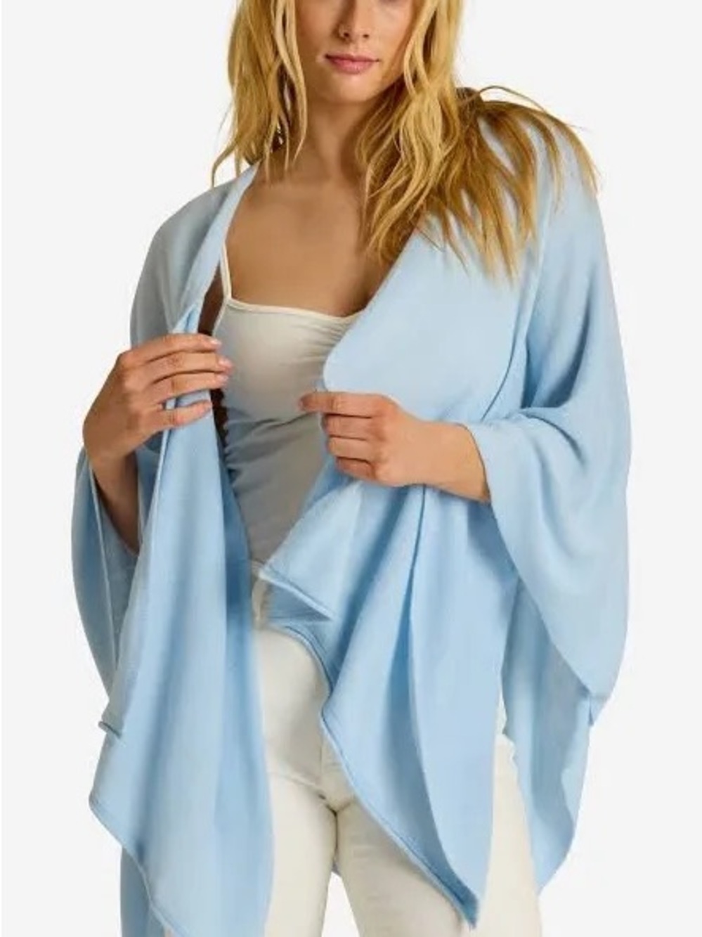 Light Blue Women's Draped Open-Front Sweater Wrap